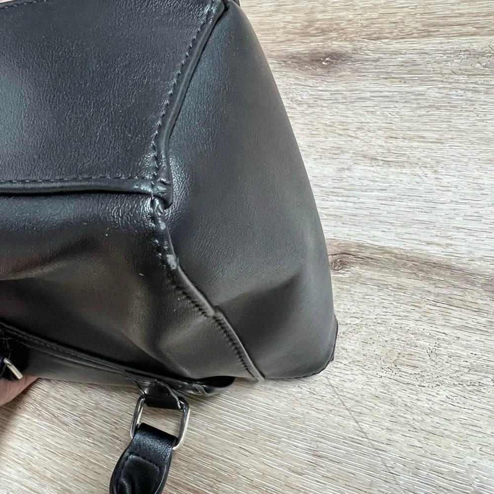 Neiman Marcus Black Fringe Faux Leather Crossbody Purse